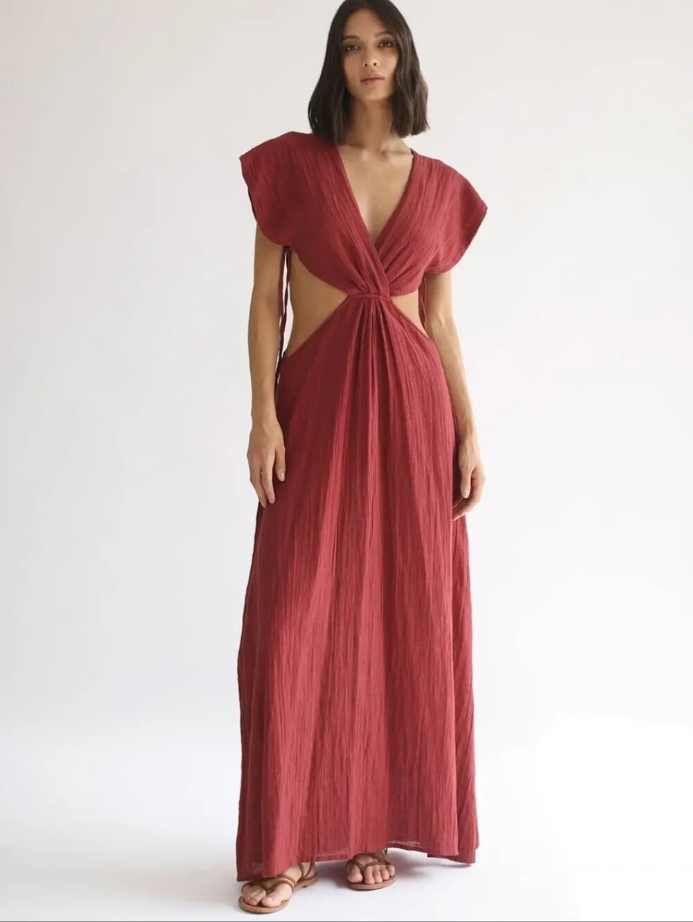 Studio TIA Cleo Maxi Dress Cut Out Boho Bohemian Coastal Pink Red Cotton Small